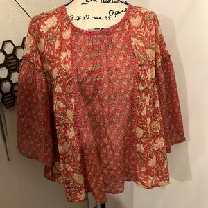 Rachel Zoe Womens LG Boho Tent Blouse Floral Mixed Print Pleats